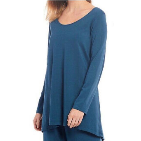 Bryn Walker | Liam Long Sleeve Tunic Top Scoop Neck High Low Turquoise Small - Picture 1 of 6